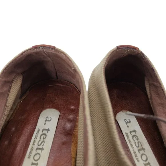 A. Testoni Italy Mens 9D Dress Shoes Beige Brown Canvas Leather Luxury Oxfords - Picture 5 of 11